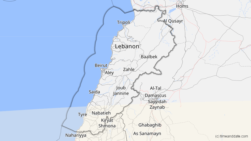 A map of Libanon, showing the path of the 30. Apr 2041 Totale Sonnenfinsternis