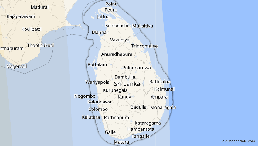 A map of Sri Lanka, showing the path of the 30. Apr 2041 Totale Sonnenfinsternis