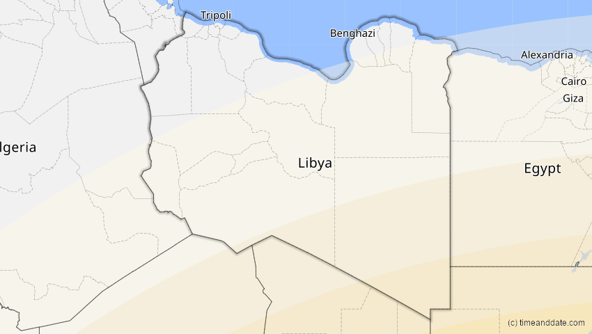 A map of Libyen, showing the path of the 30. Apr 2041 Totale Sonnenfinsternis