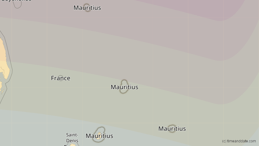 A map of Mauritius, showing the path of the 30. Apr 2041 Totale Sonnenfinsternis