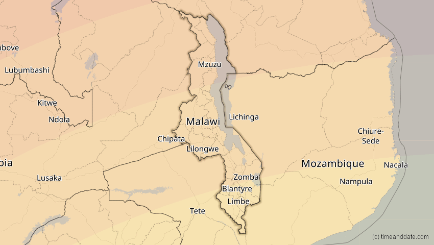 A map of Malawi, showing the path of the 30. Apr 2041 Totale Sonnenfinsternis