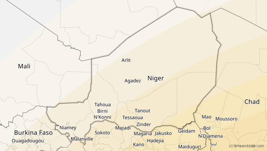 A map of Niger, showing the path of the 30. Apr 2041 Totale Sonnenfinsternis