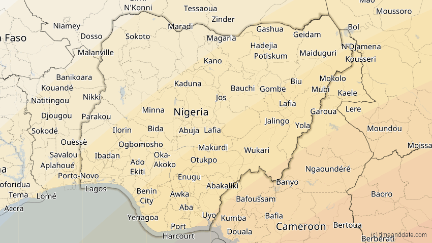 A map of Nigeria, showing the path of the 30. Apr 2041 Totale Sonnenfinsternis