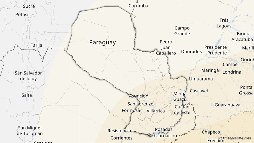 A map of Paraguay, showing the path of the 30. Apr 2041 Totale Sonnenfinsternis