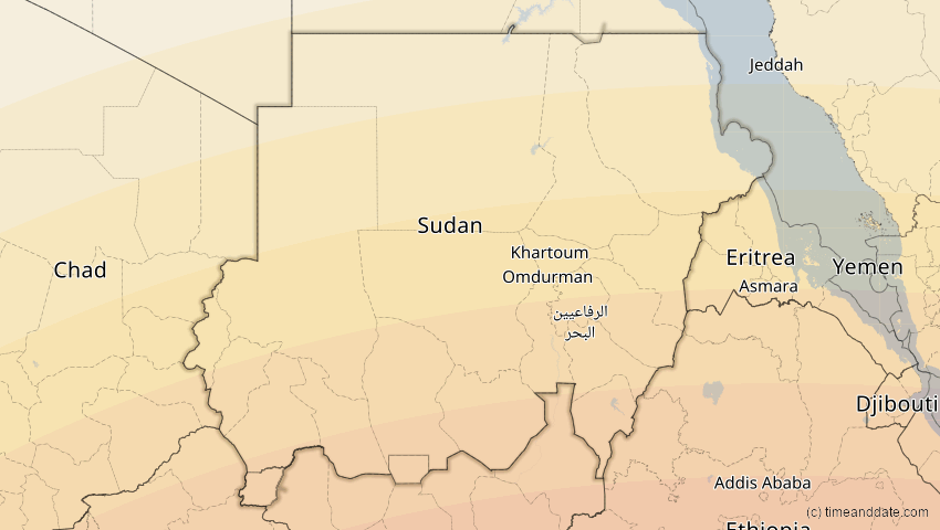 A map of Sudan, showing the path of the 30. Apr 2041 Totale Sonnenfinsternis