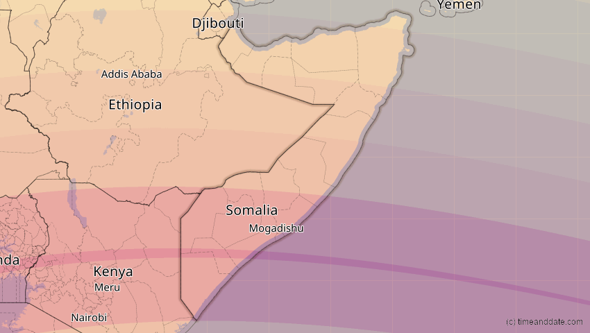 A map of Somalia, showing the path of the 30. Apr 2041 Totale Sonnenfinsternis