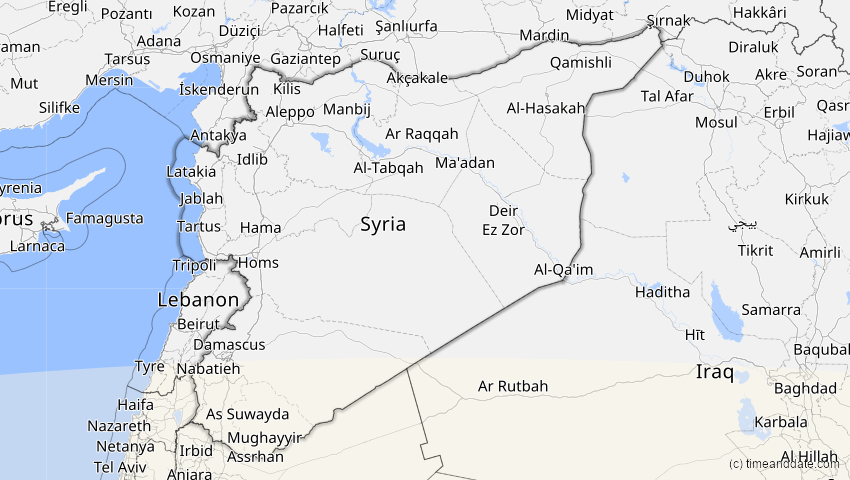 A map of Syrien, showing the path of the 30. Apr 2041 Totale Sonnenfinsternis