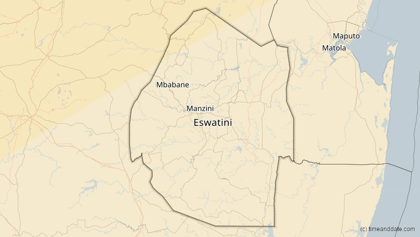 A map of Eswatini, showing the path of the 30. Apr 2041 Totale Sonnenfinsternis