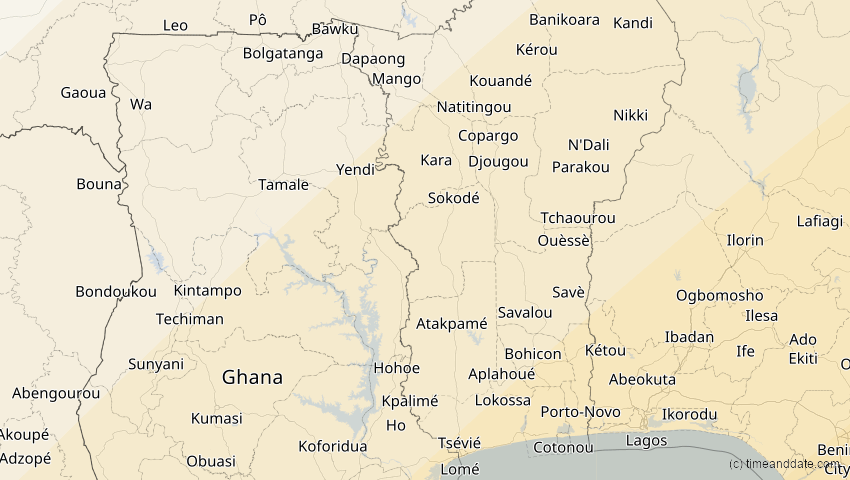 A map of Togo, showing the path of the 30. Apr 2041 Totale Sonnenfinsternis