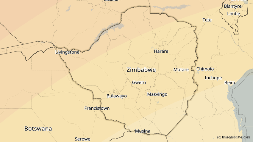 A map of Simbabwe, showing the path of the 30. Apr 2041 Totale Sonnenfinsternis