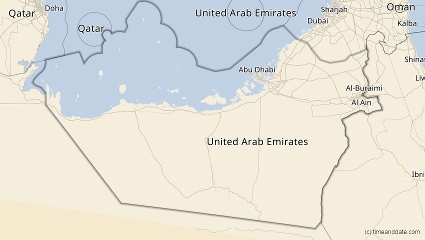 A map of Abu Dhabi, Vereinigte Arabische Emirate, showing the path of the 30. Apr 2041 Totale Sonnenfinsternis