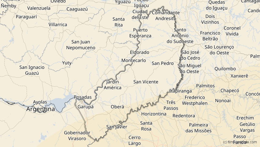 A map of Misiones, Argentinien, showing the path of the 30. Apr 2041 Totale Sonnenfinsternis