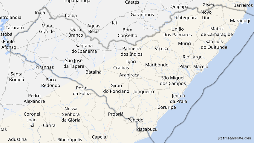 A map of Alagoas, Brasilien, showing the path of the 30. Apr 2041 Totale Sonnenfinsternis
