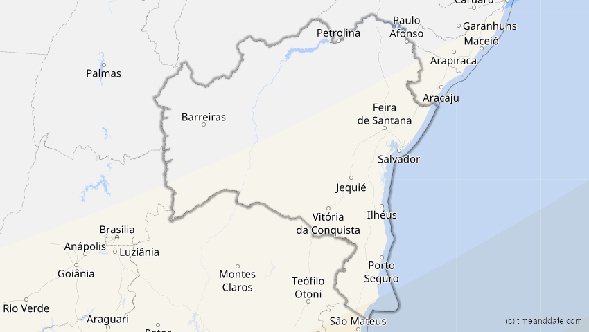 A map of Bahia, Brasilien, showing the path of the 30. Apr 2041 Totale Sonnenfinsternis