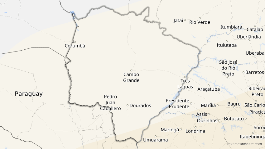 A map of Mato Grosso do Sul, Brasilien, showing the path of the 30. Apr 2041 Totale Sonnenfinsternis