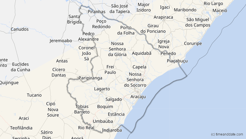 A map of Sergipe, Brasilien, showing the path of the 30. Apr 2041 Totale Sonnenfinsternis