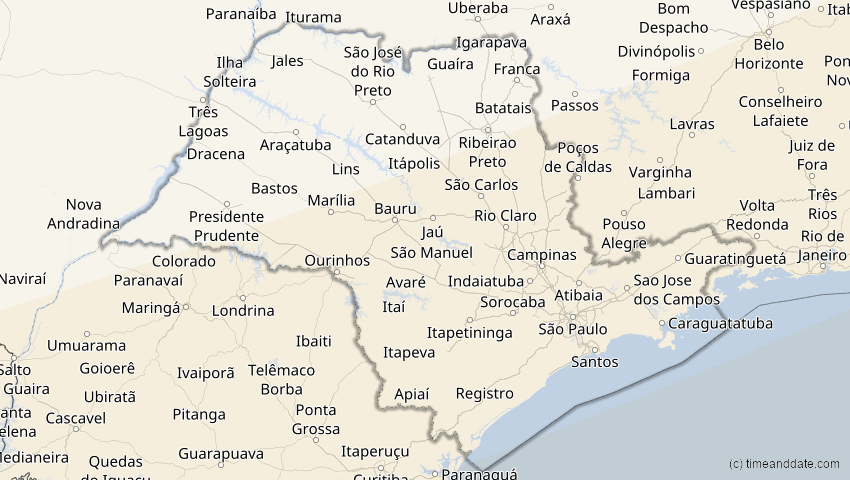 A map of São Paulo, Brasilien, showing the path of the 30. Apr 2041 Totale Sonnenfinsternis