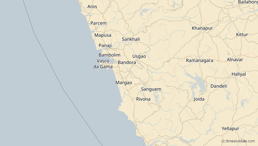 A map of Goa, Indien, showing the path of the 30. Apr 2041 Totale Sonnenfinsternis