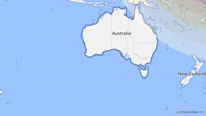 A map of Australien, showing the path of the 25. Okt 2041 Ringförmige Sonnenfinsternis
