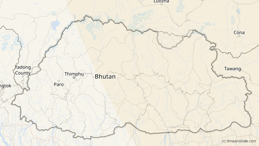 A map of Bhutan, showing the path of the 25. Okt 2041 Ringförmige Sonnenfinsternis