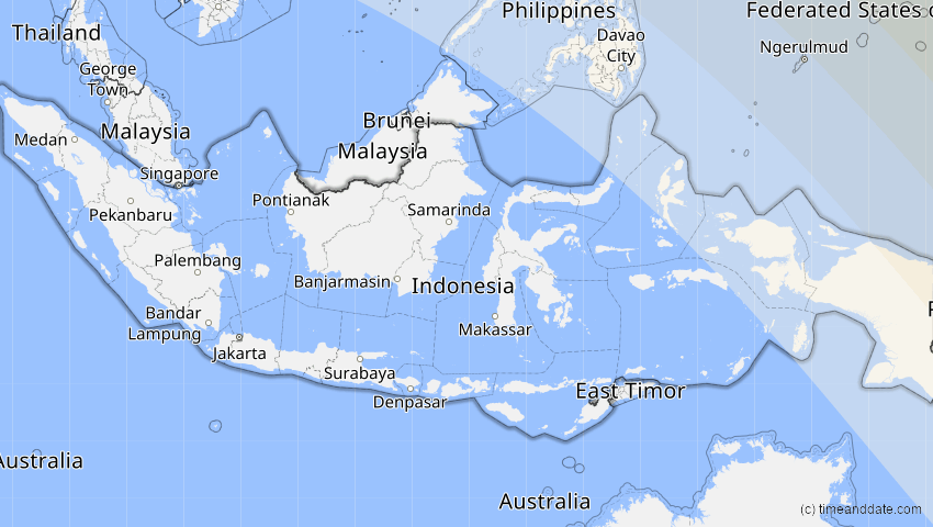 A map of Indonesien, showing the path of the 25. Okt 2041 Ringförmige Sonnenfinsternis