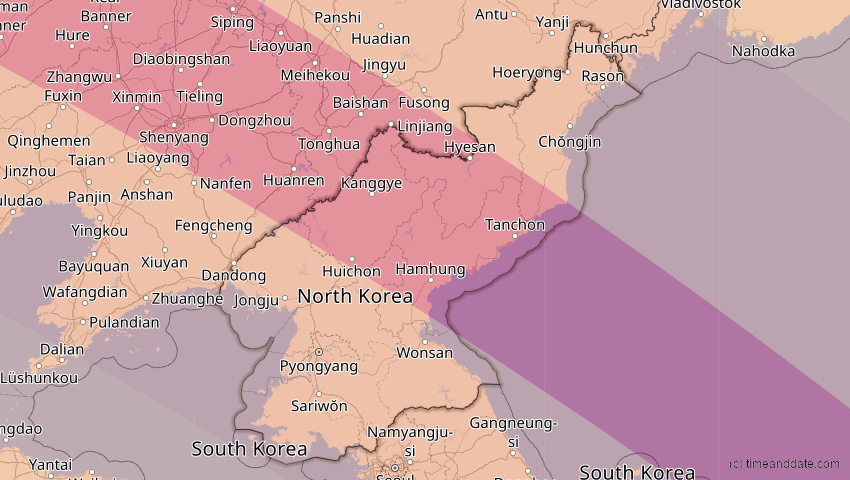 A map of Nordkorea, showing the path of the 25. Okt 2041 Ringförmige Sonnenfinsternis