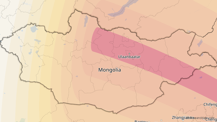A map of Mongolei, showing the path of the 25. Okt 2041 Ringförmige Sonnenfinsternis