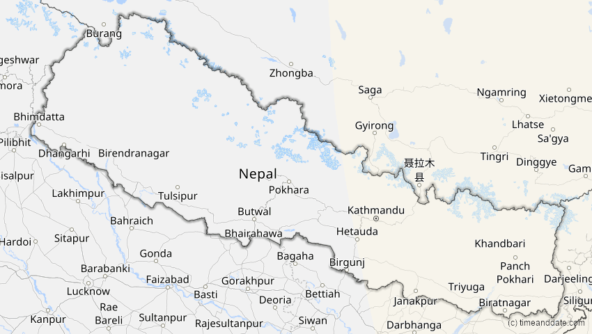 A map of Nepal, showing the path of the 25. Okt 2041 Ringförmige Sonnenfinsternis