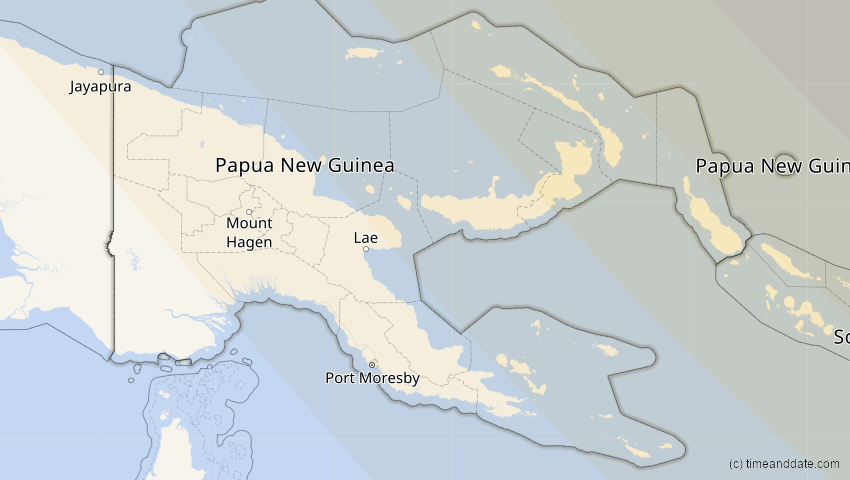 A map of Papua-Neuguinea, showing the path of the 25. Okt 2041 Ringförmige Sonnenfinsternis