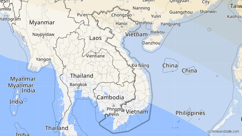 A map of Vietnam, showing the path of the 25. Okt 2041 Ringförmige Sonnenfinsternis