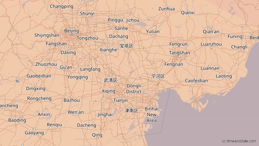 A map of Tianjín, China, showing the path of the 25. Okt 2041 Ringförmige Sonnenfinsternis