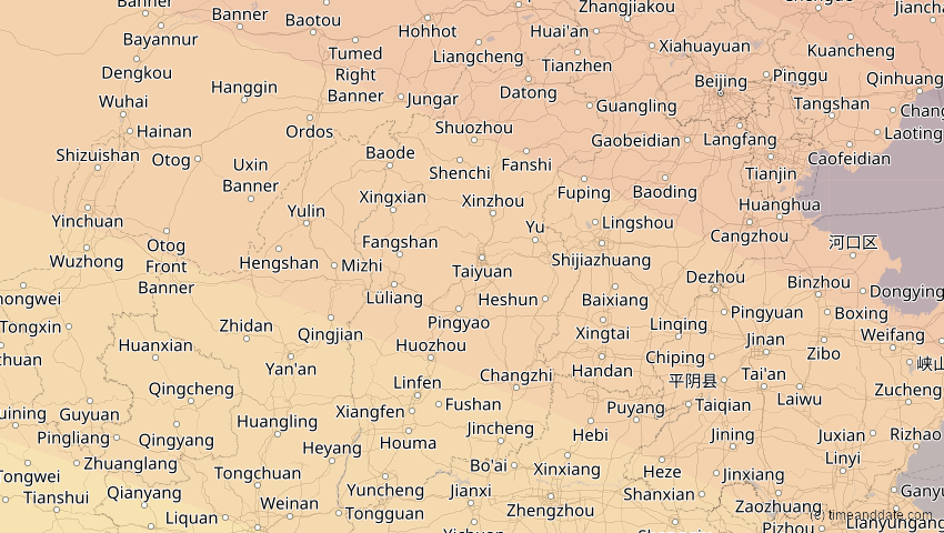 A map of Shanxi, China, showing the path of the 25. Okt 2041 Ringförmige Sonnenfinsternis