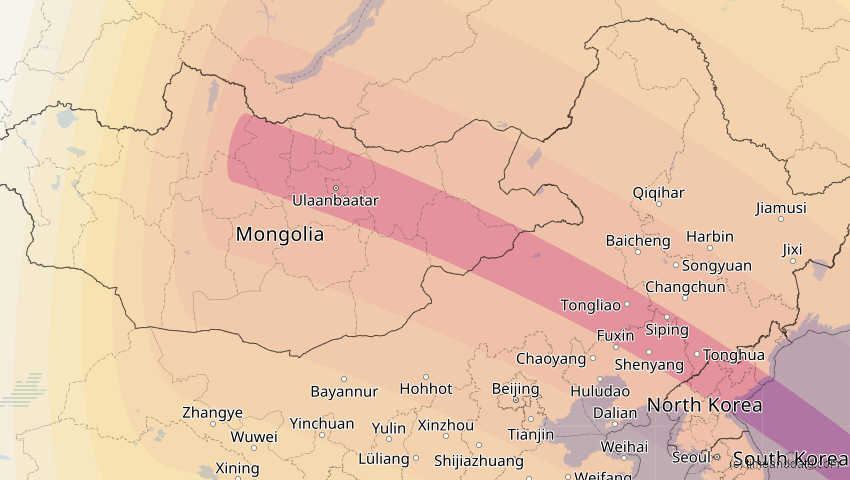 A map of Innere Mongolei, China, showing the path of the 25. Okt 2041 Ringförmige Sonnenfinsternis