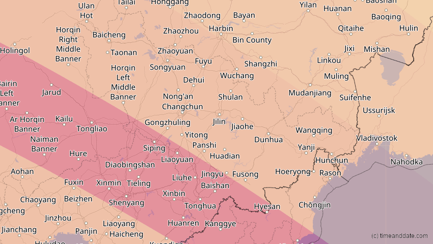 A map of Jilin, China, showing the path of the 25. Okt 2041 Ringförmige Sonnenfinsternis