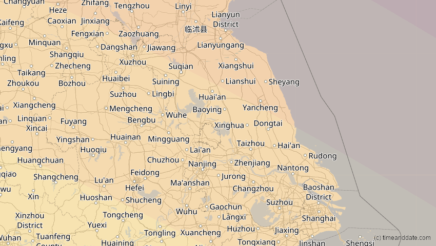 A map of Jiangsu, China, showing the path of the 25. Okt 2041 Ringförmige Sonnenfinsternis