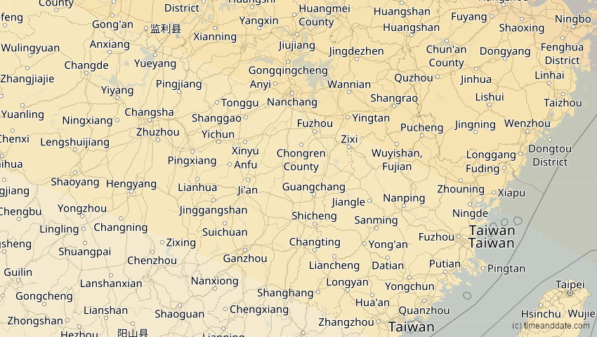 A map of Jiangxi, China, showing the path of the 25. Okt 2041 Ringförmige Sonnenfinsternis