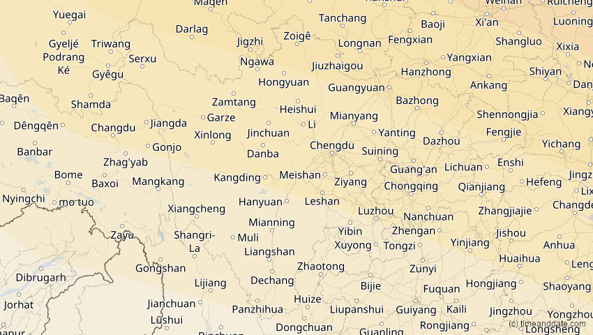 A map of Sichuan, China, showing the path of the 25. Okt 2041 Ringförmige Sonnenfinsternis