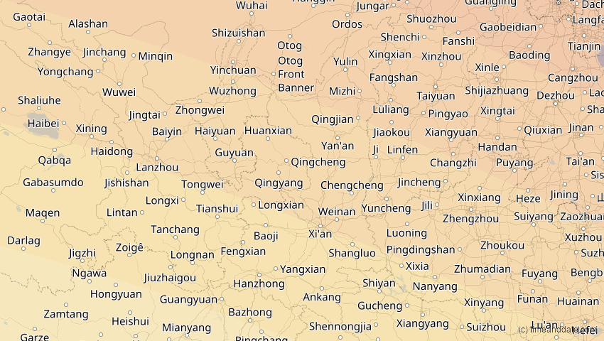 A map of Shaanxi, China, showing the path of the 25. Okt 2041 Ringförmige Sonnenfinsternis