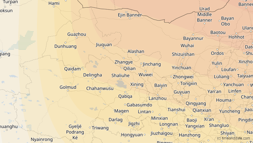 A map of Gansu, China, showing the path of the 25. Okt 2041 Ringförmige Sonnenfinsternis