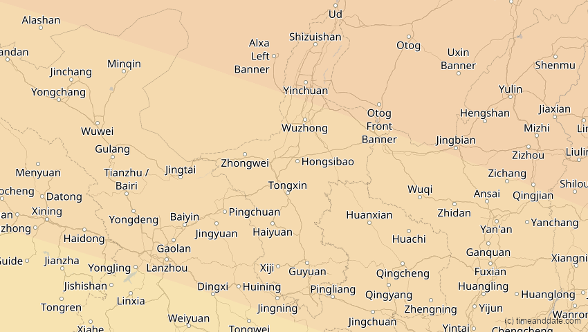 A map of Ningxia, China, showing the path of the 25. Okt 2041 Ringförmige Sonnenfinsternis