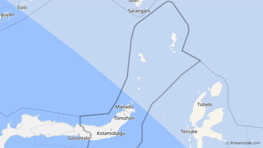 A map of Sulawesi Utara, Indonesien, showing the path of the 25. Okt 2041 Ringförmige Sonnenfinsternis