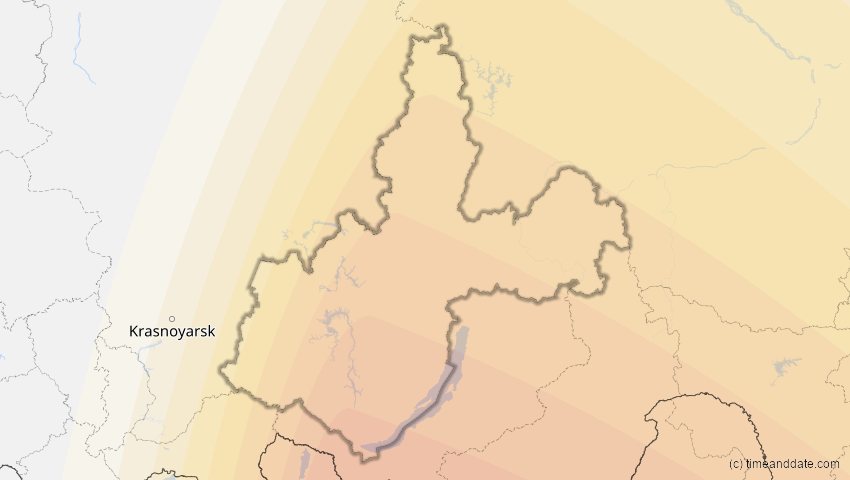 A map of Irkutsk, Russland, showing the path of the 25. Okt 2041 Ringförmige Sonnenfinsternis
