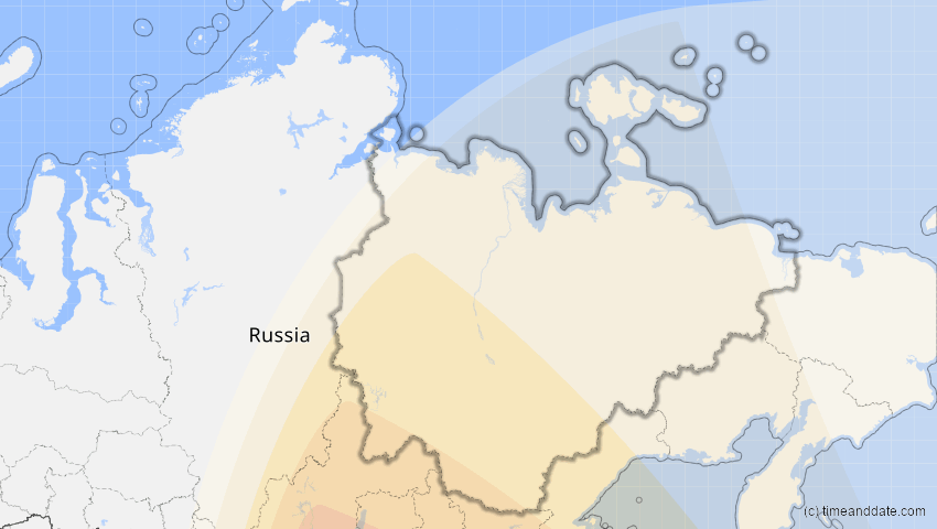 A map of Sacha (Jakutien), Russland, showing the path of the 25. Okt 2041 Ringförmige Sonnenfinsternis