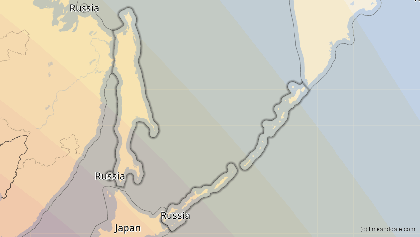 A map of Sachalin, Russland, showing the path of the 25. Okt 2041 Ringförmige Sonnenfinsternis