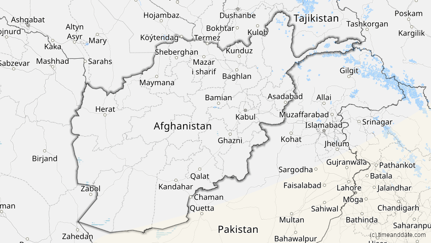 A map of Afghanistan, showing the path of the 20. Apr 2042 Totale Sonnenfinsternis