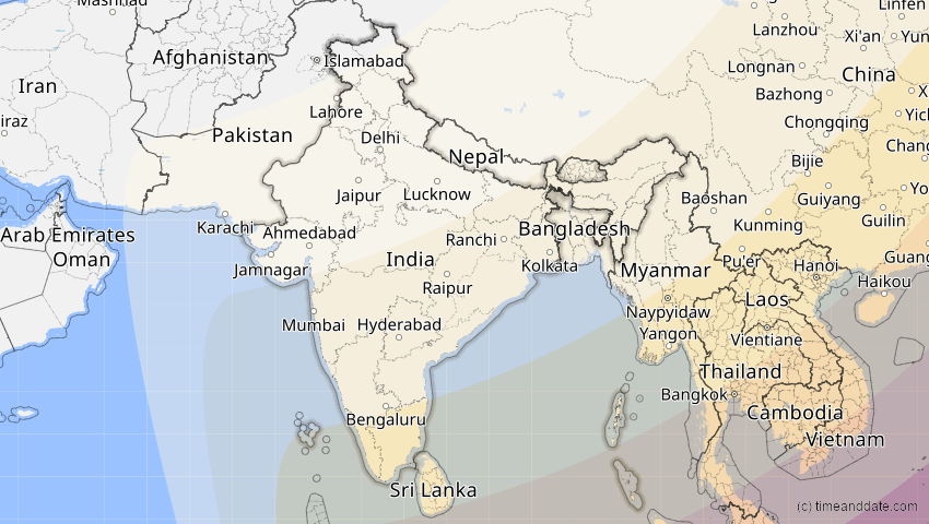 A map of Indien, showing the path of the 20. Apr 2042 Totale Sonnenfinsternis
