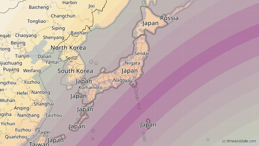 A map of Japan, showing the path of the 20. Apr 2042 Totale Sonnenfinsternis