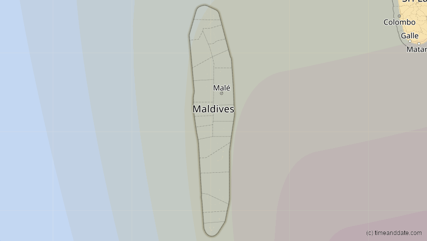 A map of Malediven, showing the path of the 20. Apr 2042 Totale Sonnenfinsternis