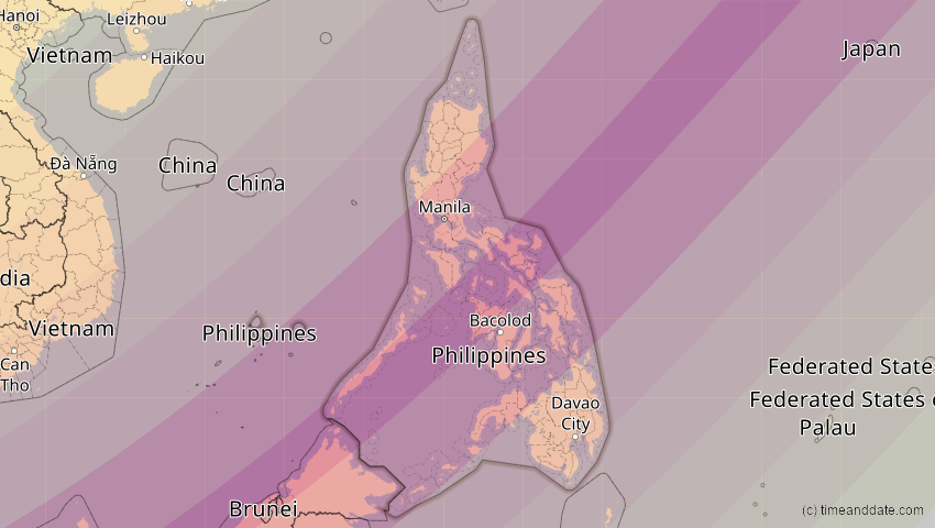 A map of Philippinen, showing the path of the 20. Apr 2042 Totale Sonnenfinsternis