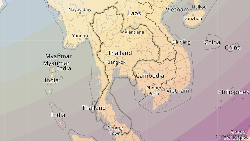 A map of Thailand, showing the path of the 20. Apr 2042 Totale Sonnenfinsternis